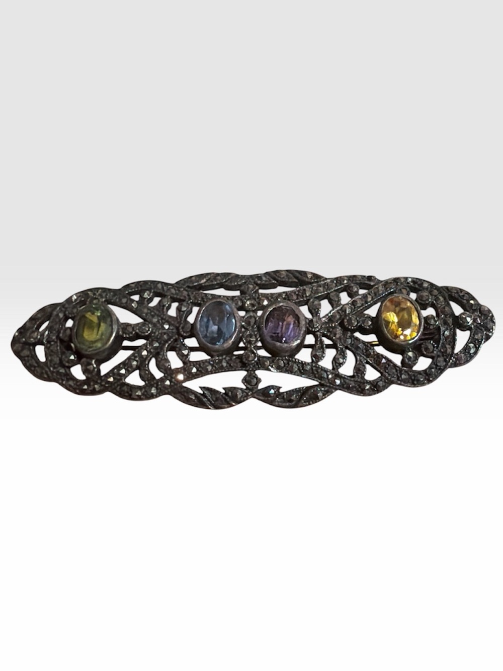 Vintage Art Deco Brooch with Quartz, Topaz, Citrine & Peridot